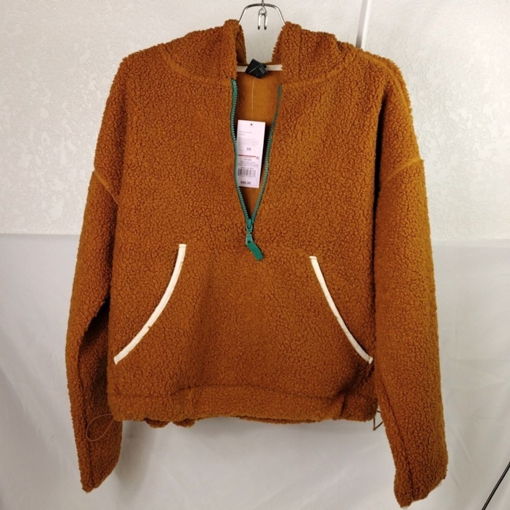 Women's Half-Zip Sherpa Anorak Hoodie Jacket -  Rust Color - Picture 2 of 8